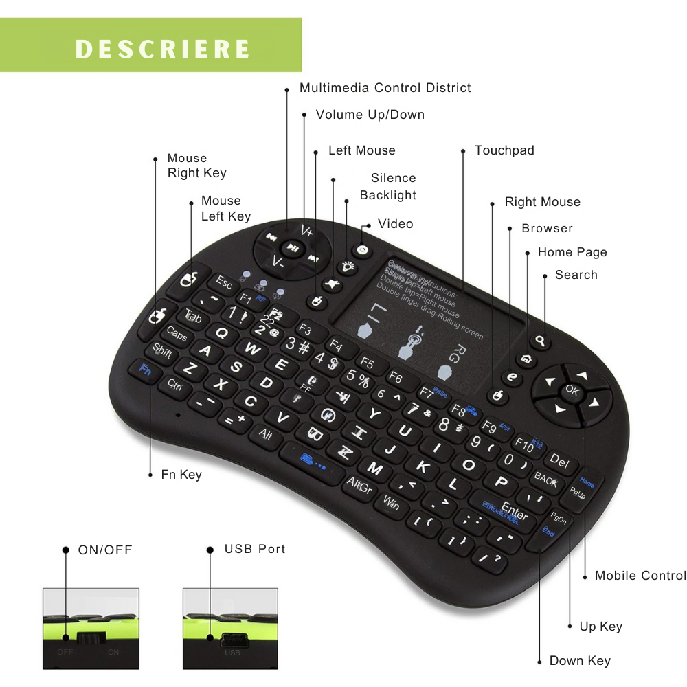 Mini Tastatura cu touchpad Wireless