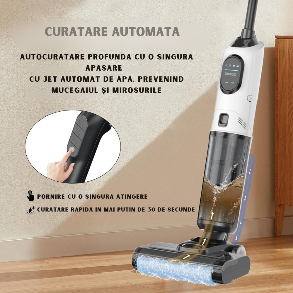 Aspirator si Mop Umed-Uscat Fara Fir, Aspirator Mop pentru Pardoseli Dure, Curatare multi-suprafete, Control Inteligent, Sistem de Auto-Curatare