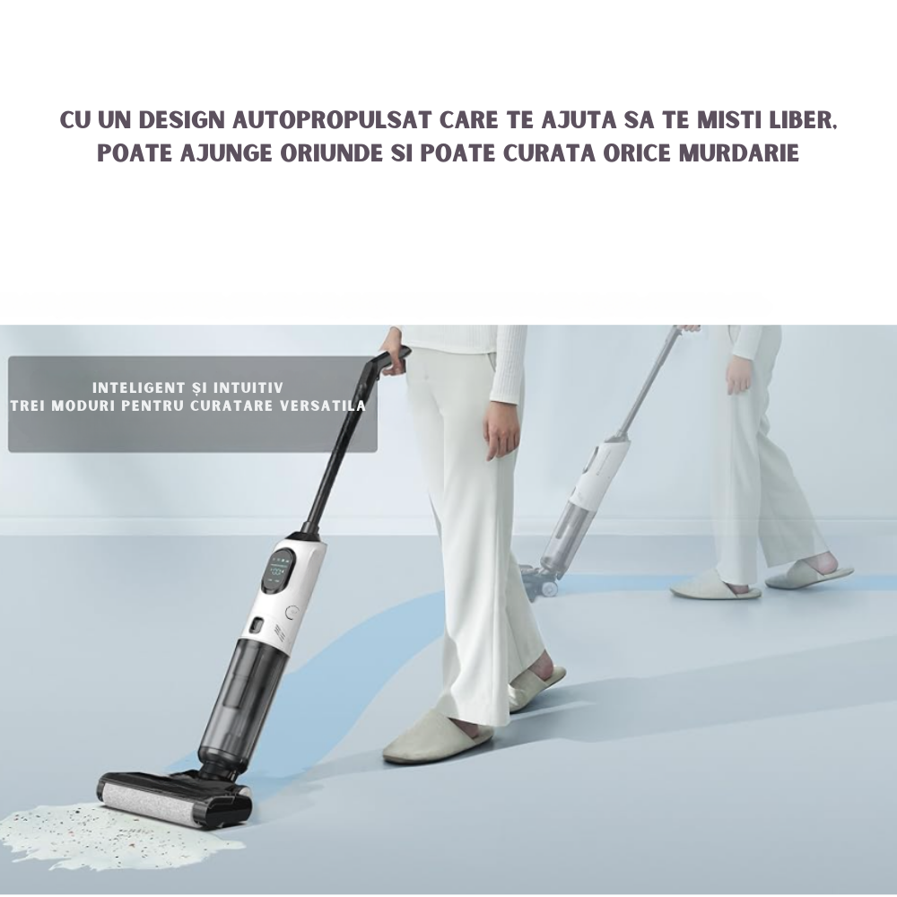 Aspirator si Mop Umed-Uscat Fara Fir, Aspirator Mop pentru Pardoseli Dure, Curatare multi-suprafete, Control Inteligent, Sistem de Auto-Curatare