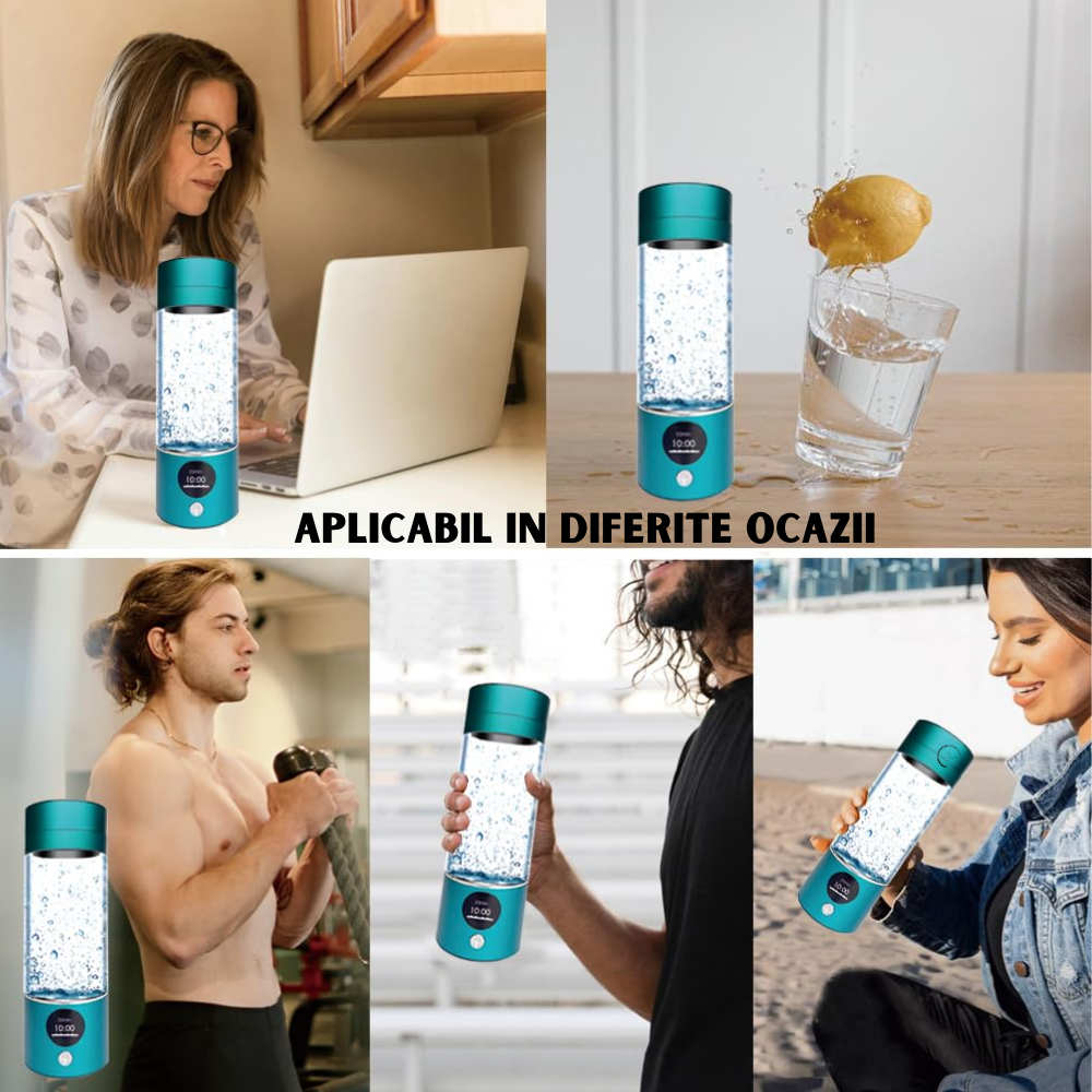 Sticla generatoare de apa hidrogenata si ionizata, Portabila, Concentratie hidrogen 3000PPB, Apa terapeutica cu Hidrogen molecular, Pahar reincarcabil, 280ml, USB, Verde